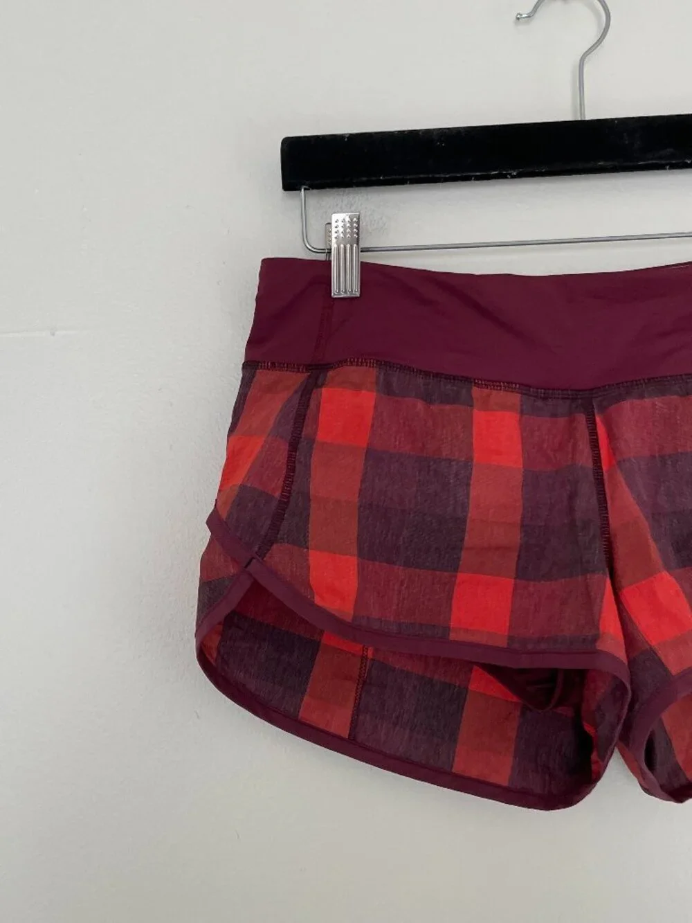 Lululemon Run Speed Short Yama Check Heathered Flaming Tomato/Rust Berry Size 6